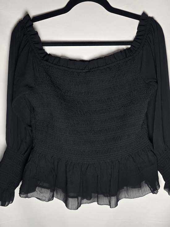torrid Tops - torrid Black Smocked Ruffle Hem Long-Sleeve Blouse, Sz 1